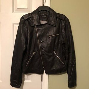 Women’s leather motorcycle jacket.